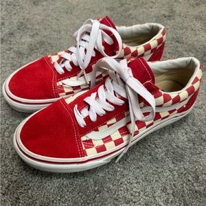 Vans Red Checkerboard Low-Top Sneakers with White Stripe